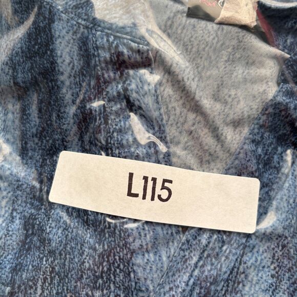 Cocomo Women Slinky Knit Top Stonewash Denim Look Roll Tab Sleeve Blue 3X L115 - Picture 7 of 7